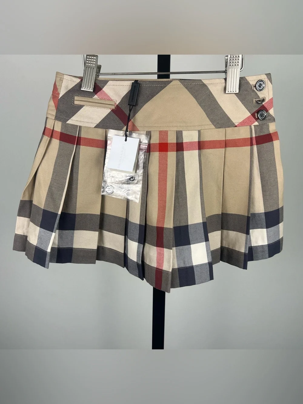 Burberry Girls Nova Check Pleated Mini Skirt, Beige, Size 4